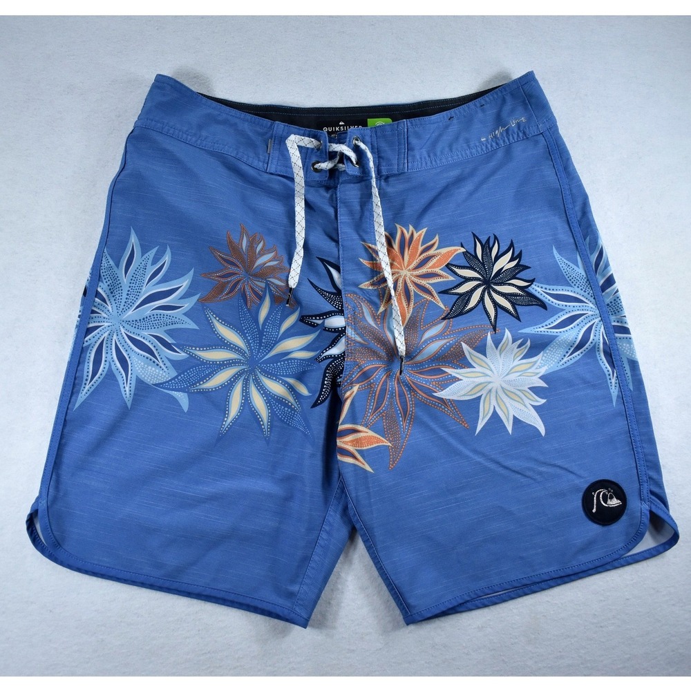 Quiksilver Highline Board Shorts Mens 32 Blue Floral DryFlight 4-Way Stretch